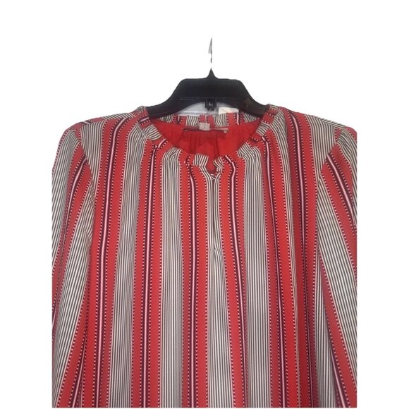 Ann Taylor LOFT Red Striped Lined Dress Tunic Long Sleeve Ruffles Sz S NEW - Picture 2 of 10